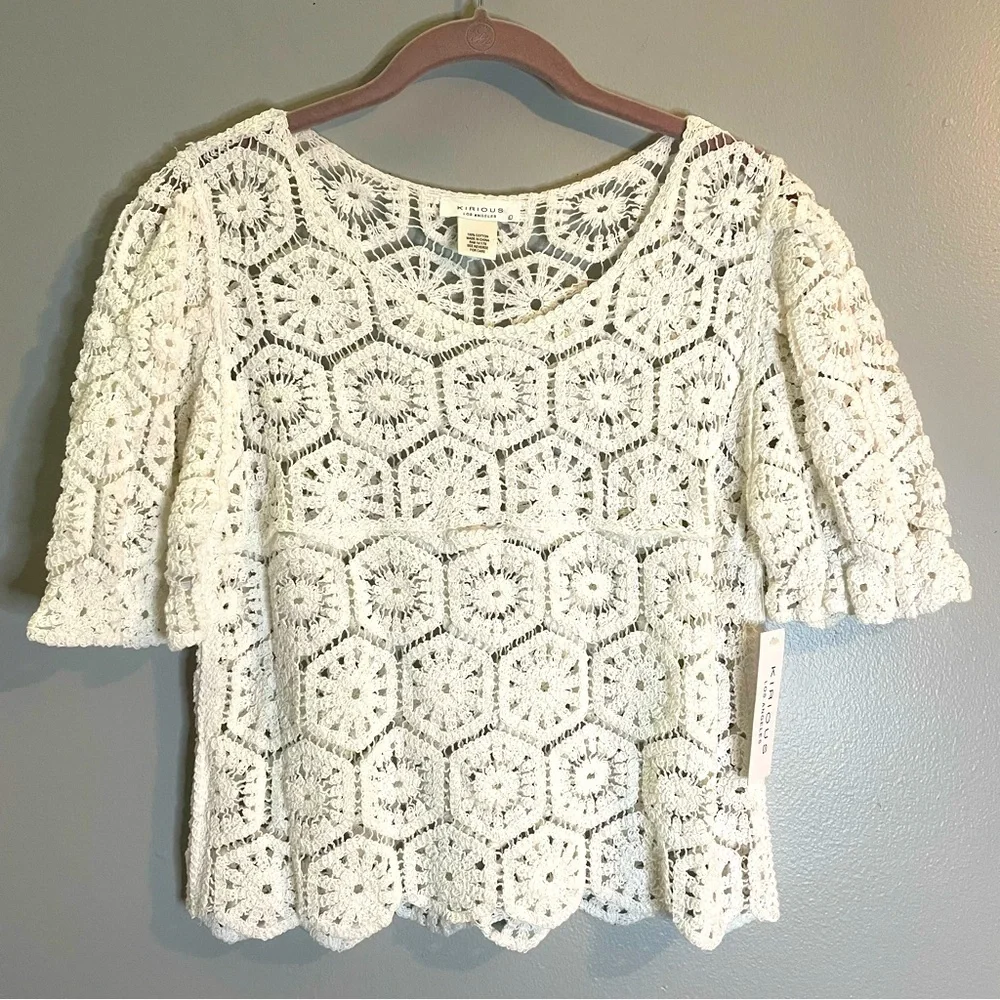 KIRIOUS Los Angeles Womens crochet Top SZ/LG NWT 100% Cotton